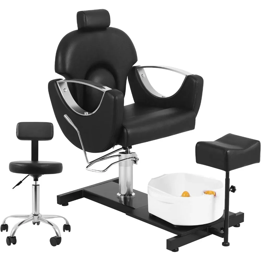 

360° Swivel Pedicure Chair with Stool & Massage Foot Bath, Pedicure Station Hydraulic Adjustable Height No Plumbing for Foot