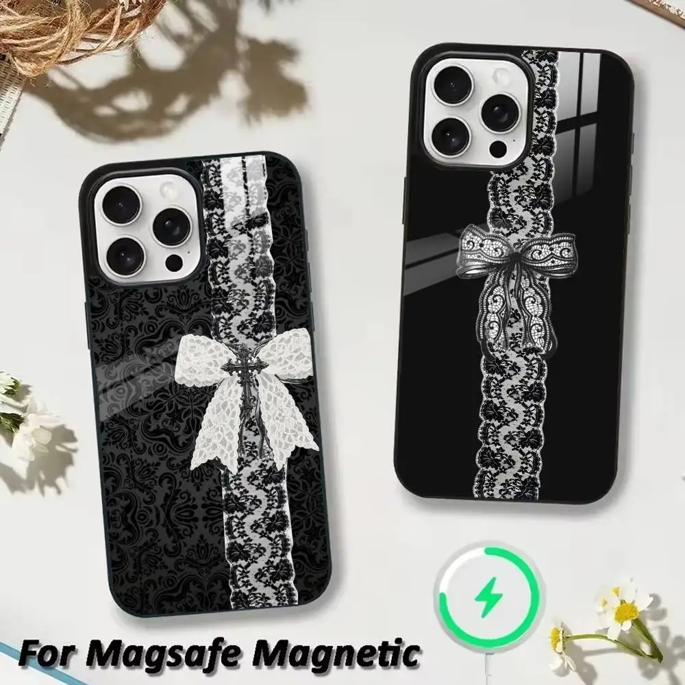 

Lace Print Pattern Phone Case For iPhone 17,16,15,14,13,12,Plus,Pro,Max For Magsafe Magnetic Wireless Charge