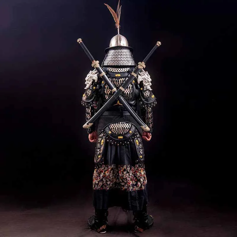 Trajes de armadura Real Medieval de 16KG para hombre, traje de guerrero de acero inoxidable negro y plateado, equipo de batalla Unisex, armadura Real para mujer