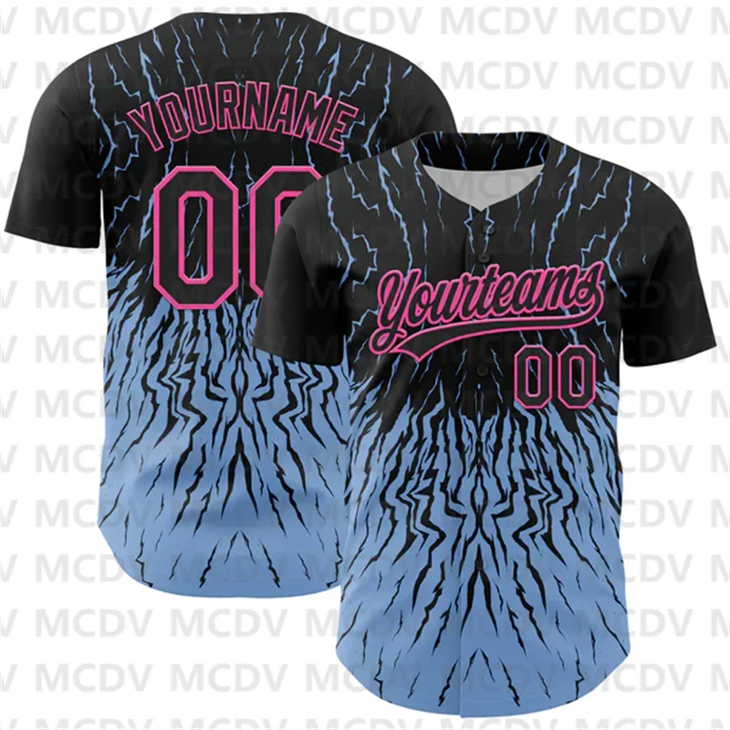 Custom Black Gray 3D Print Abstract Wave Authentic Baseball Jersey Casual Shirts Sport Unisex Tops