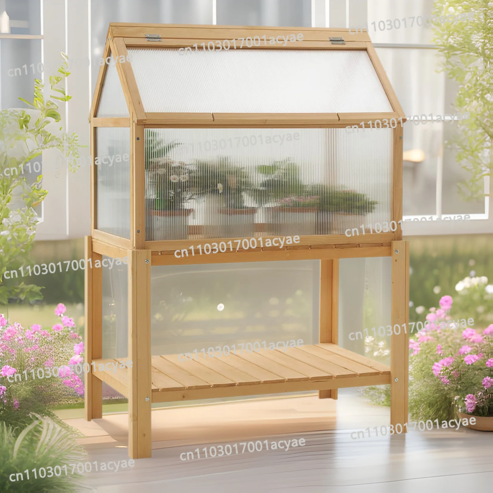 Solid Wood Small Household Greenhouse - Wooden Flower Pot Planting Sunroom for Indoor/Outdoor Gardening, Rustic Design
