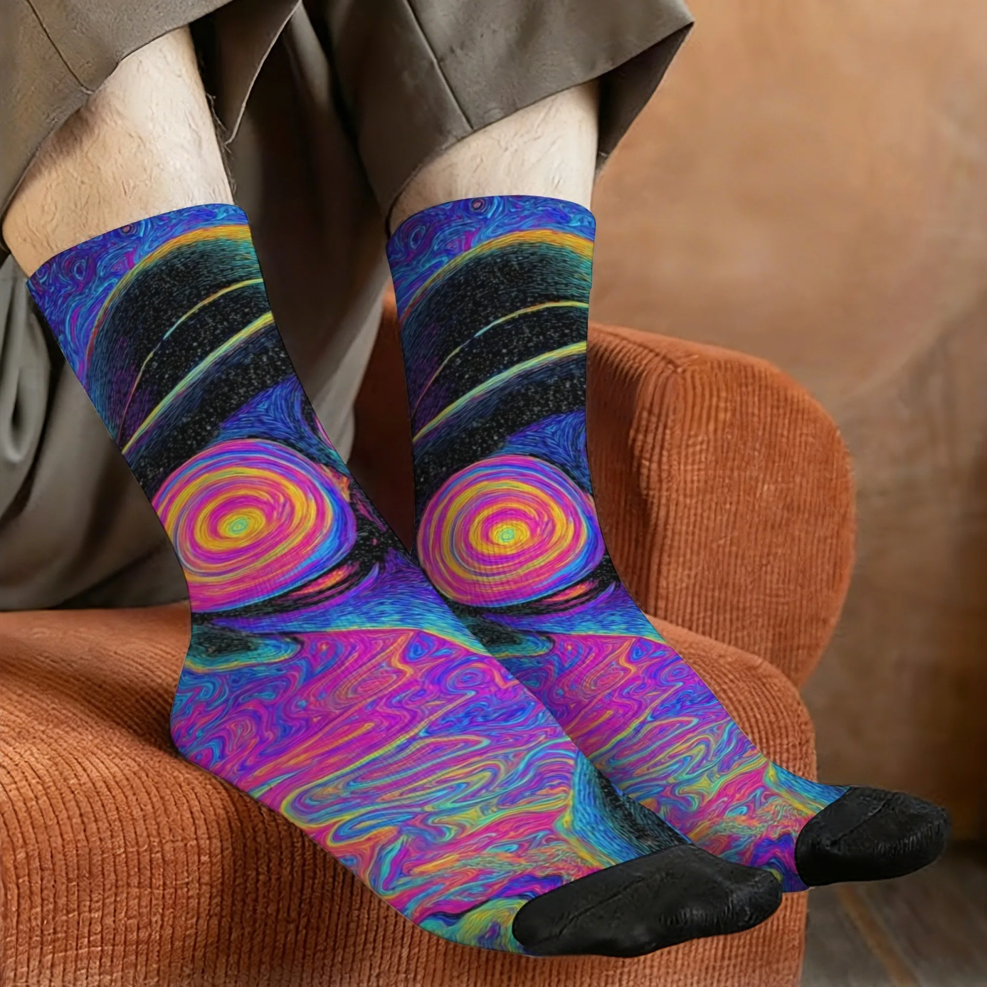 Spiral Eye Socks Lightweight Versatile Men's Socks for Daily Wear Cycling Hiking Music Festivals Stylish Hip Hop Trendy Socks