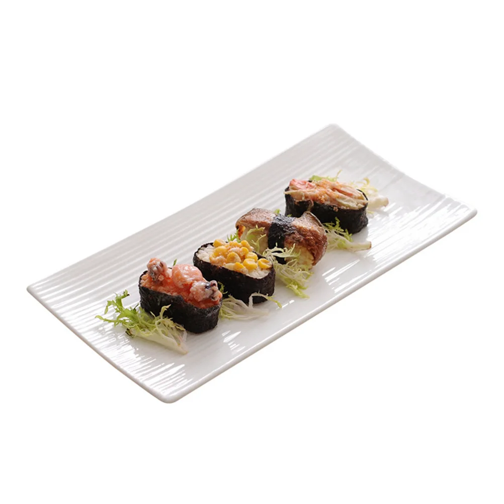 

Rectangular Ceramic White Striola Plate Steak Bread Loaf Sushi Dish Party Table Decoration Steak Plate Bread Loaf Pan