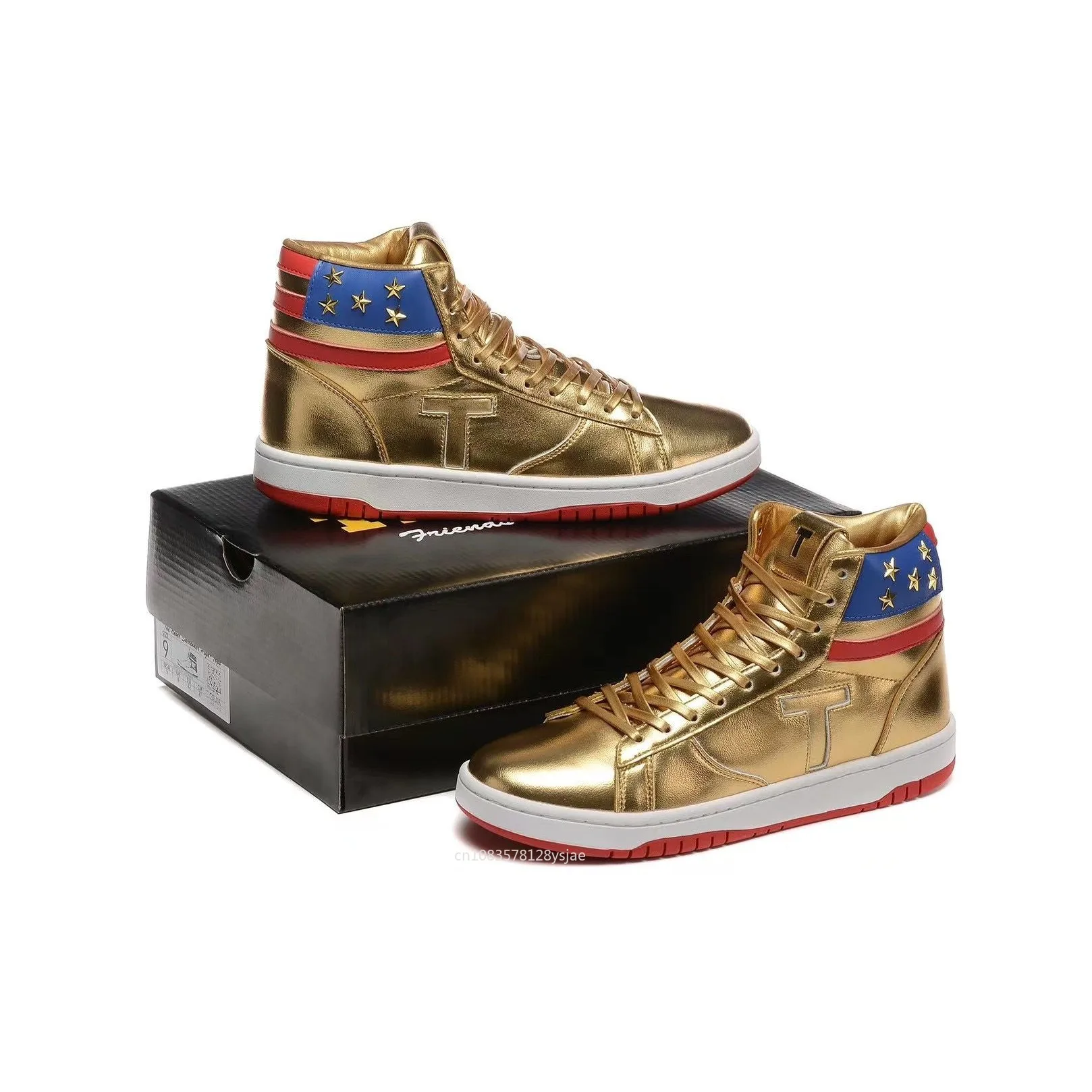 MAGA Trump Shoes Never Surrender Sneakers USA Flag High top Gold Sneakers Gym Shoes Men\'s Casual Boots Road Sneakers