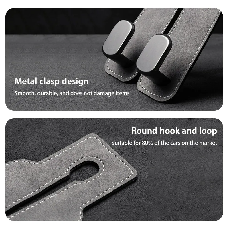 

Universal high-quality car headrest hook - Premium suede rear seat suspension double hook - 20 kilogram heavy-duty alloy hook