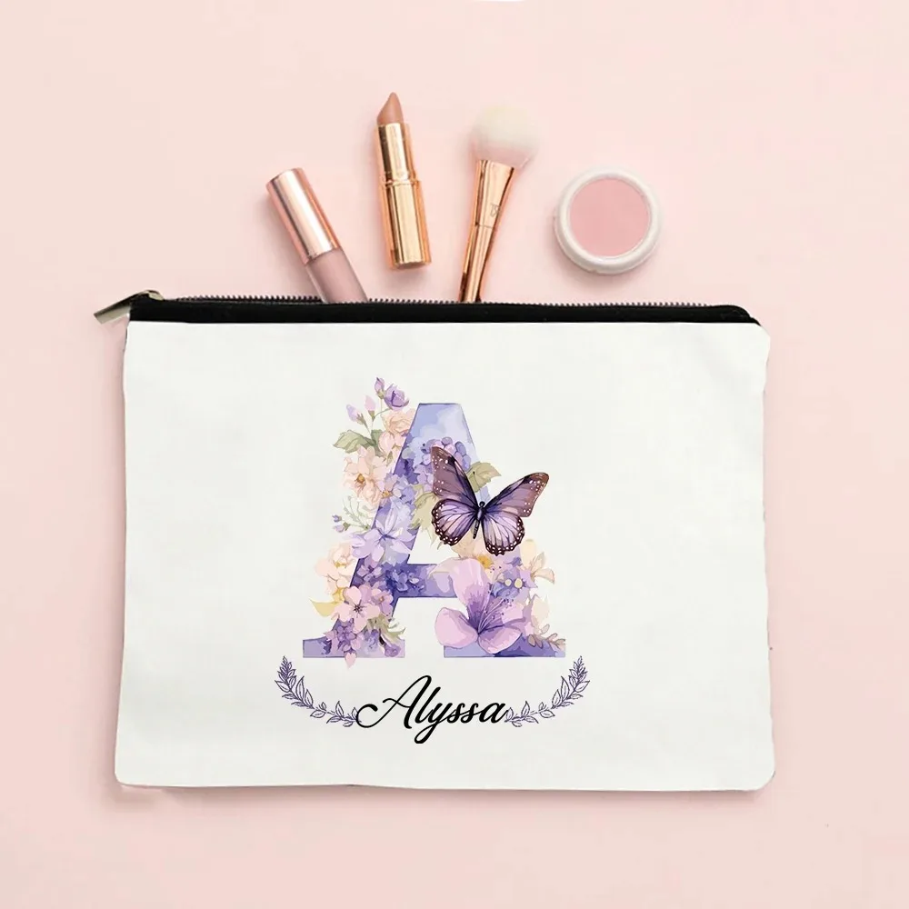 Personalized Initial with Name Makeup Bag for Women A-Z Cosmetic Bags Girls Travel Toiletry Pouch Wedding Birthday Gift for Her