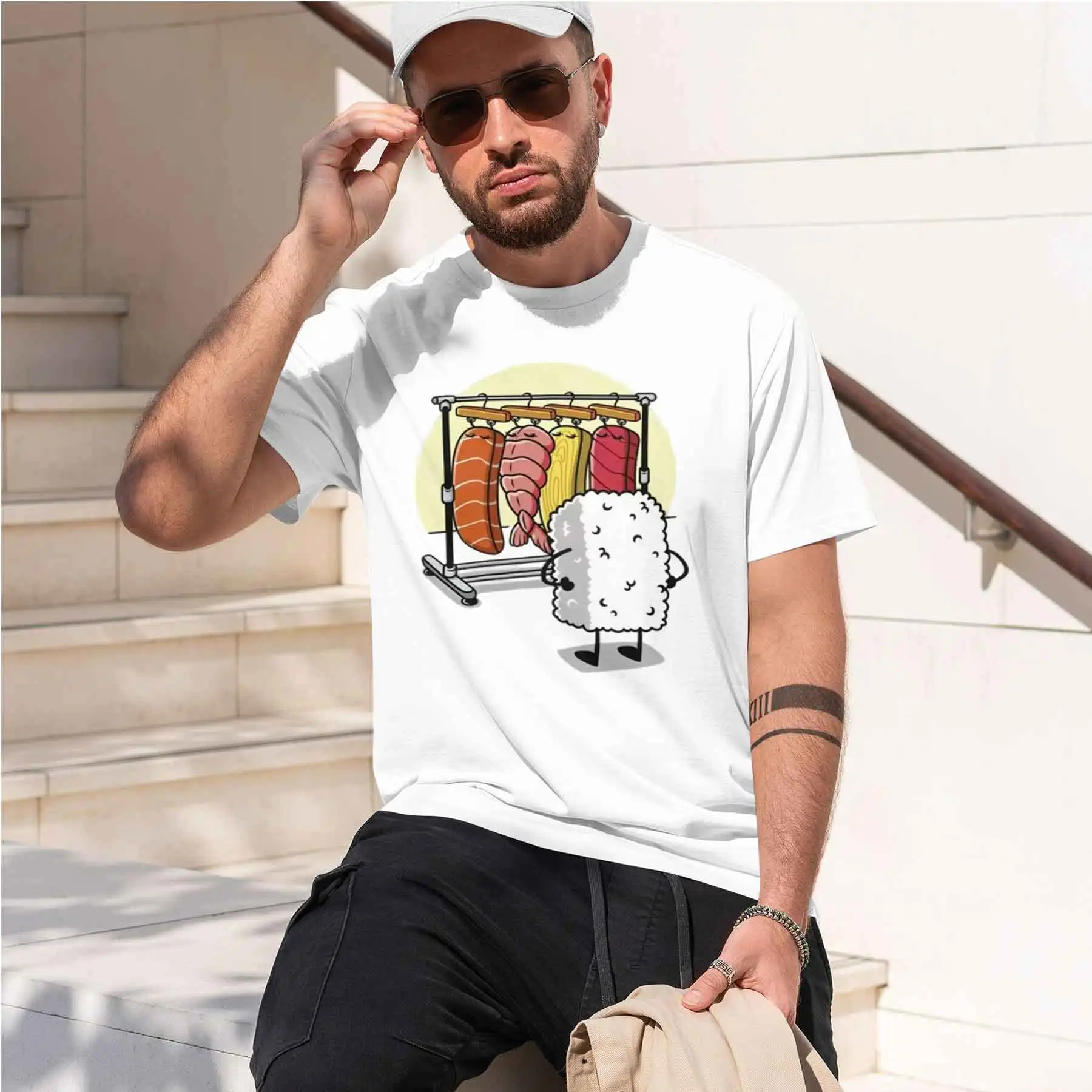 2026 new printed T-shirt Men's Fun Sushi Ingredient Printed T-Shirts Creative Japanese Cuisine Funny Pattern Casual Short-Slee