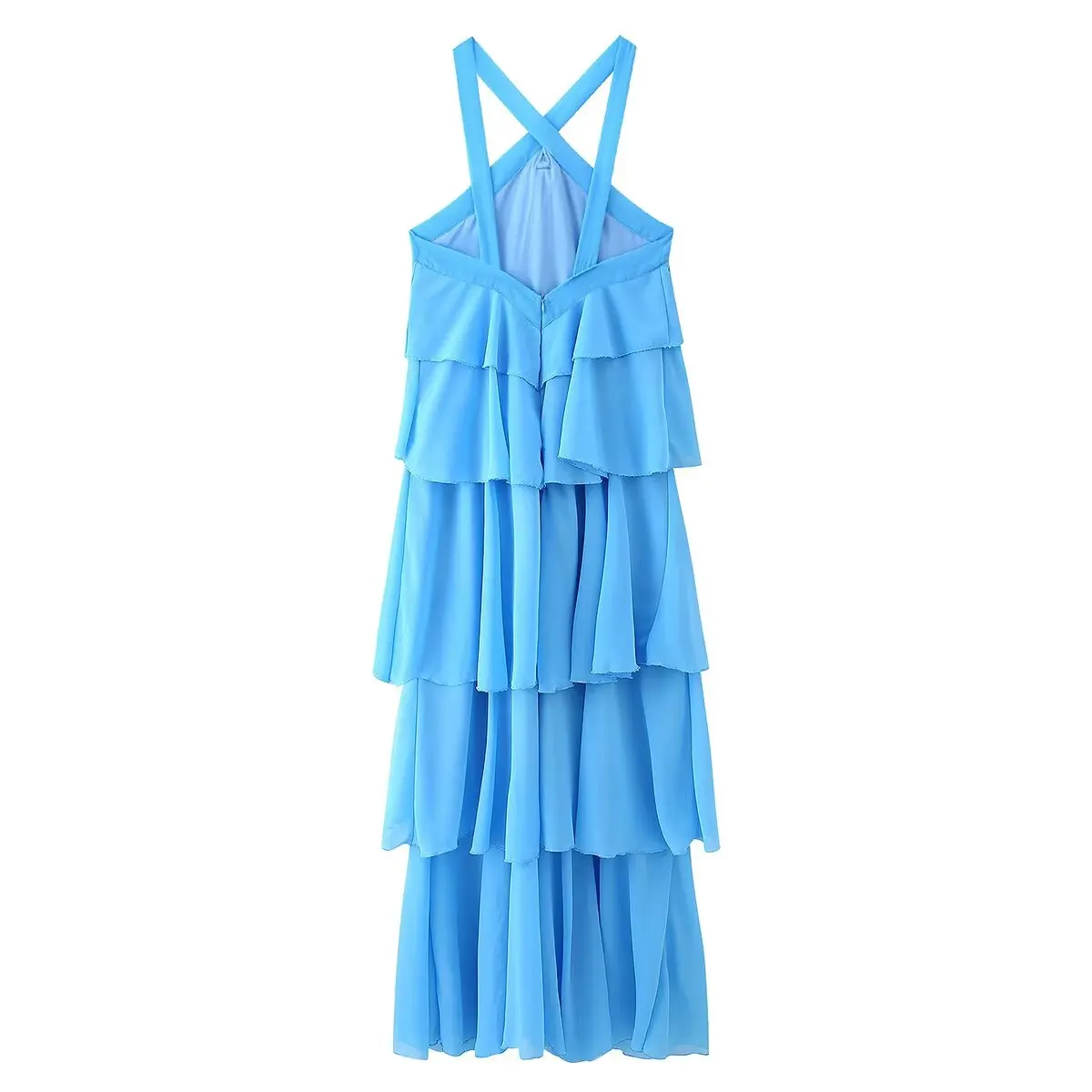 2025 verão nova moda casual feminina confortável solto em camadas halter pescoço sem mangas sem costas midi vestido