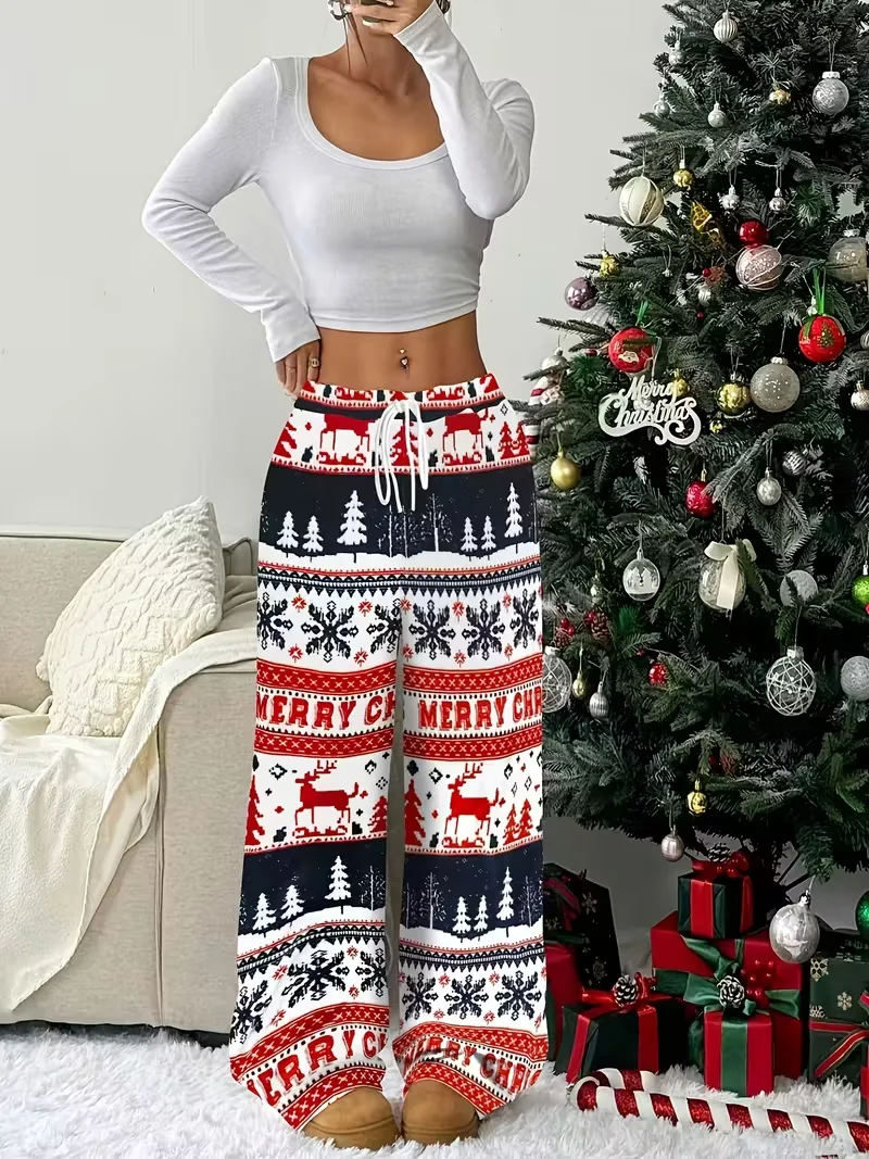 

Новые рождественские штаны с изображением лося, осенне-зимние плюшевые штаны с героями мультфильмов для пары, теплая повседневная одежда для взрослых и детей