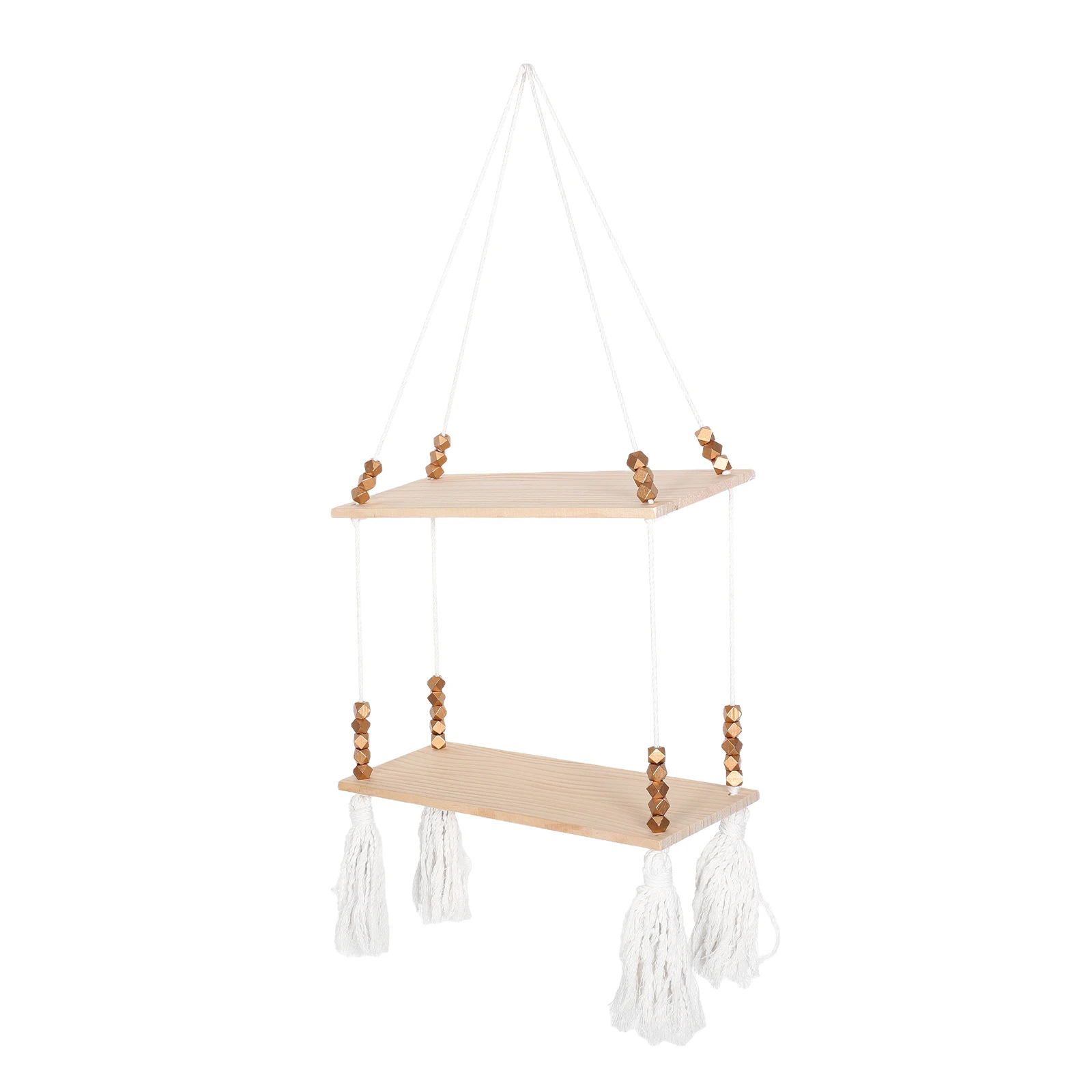 

Boho Wall Decor Tapestry Shelf Macrame Plant Rack for Bedroom Bathroom Home Storage Display Wooden Tassel Design