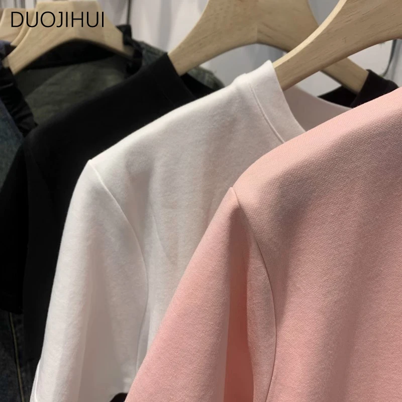 DUOJIHUI rosa Chic stampa dolce semplice Casual femminile t-shirt estate nuova base o-collo tinta unita moda donna allentata t-shirt