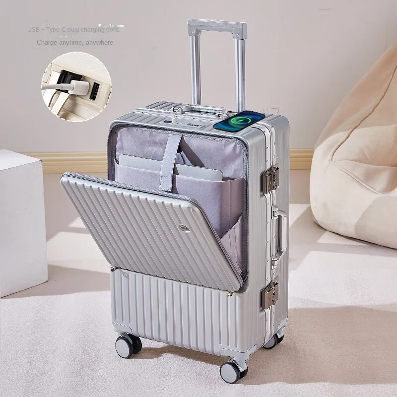 

New Front Half-Open Aluminum Frame Suitcase 20 inch Carry-on Luggage 24 inch Multi-functional Travel Trolley Case