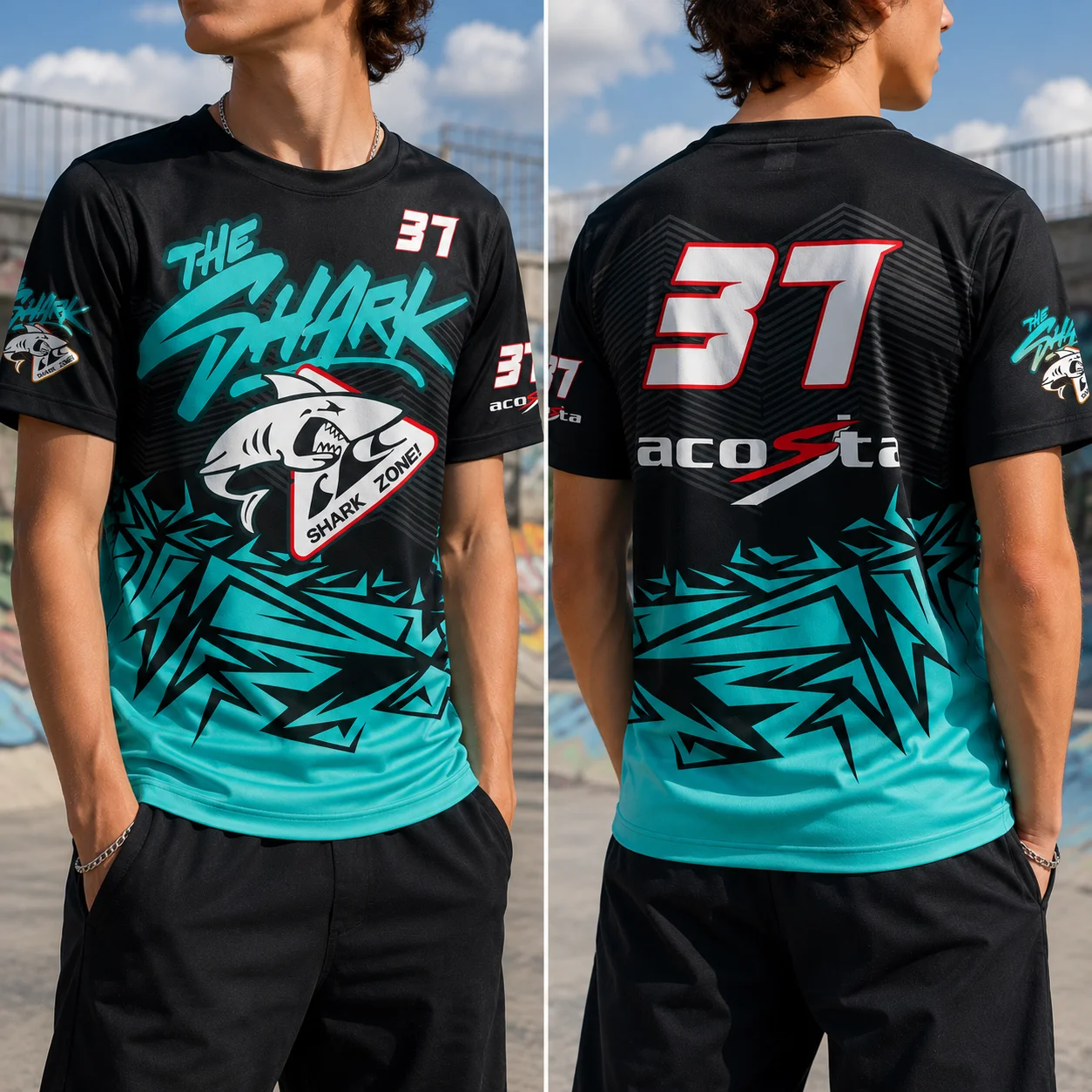 Herren-T-Shirt, Damen-T-Shirt, Jungen- und Mädchen-Top, Erwachsene, Kinder, Eltern-Kind, schnell trocknende Kinder-T-Shirts, Pedro Acosta 37 Shark Motorcycle Rider
