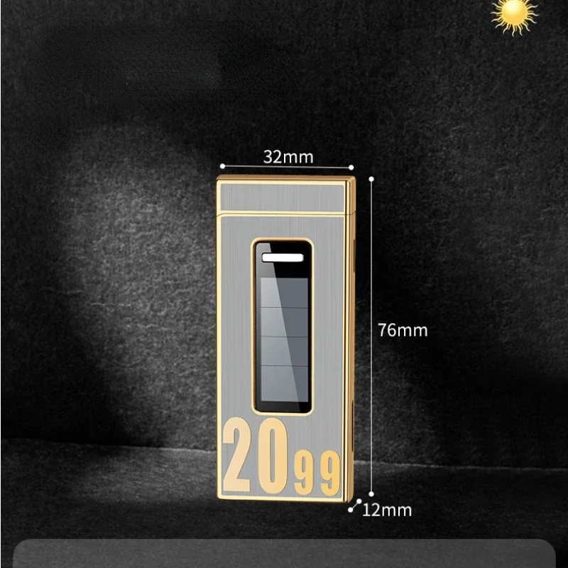 2024 Touch Sensitive Solar Rechargeable Lighter Metal Outdoor Windproof Butane Gas Lighter Turbo Torch Blue Flame Jet Lighters