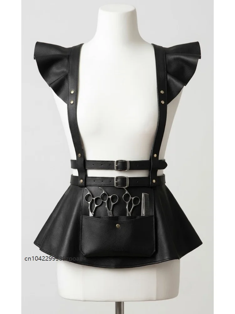 Fashion Ruffle Shoulder Barber Tool Apron Steampunk Women Body Harness Skirt Belt Halloween Club Party Wear Cosplay Accessory