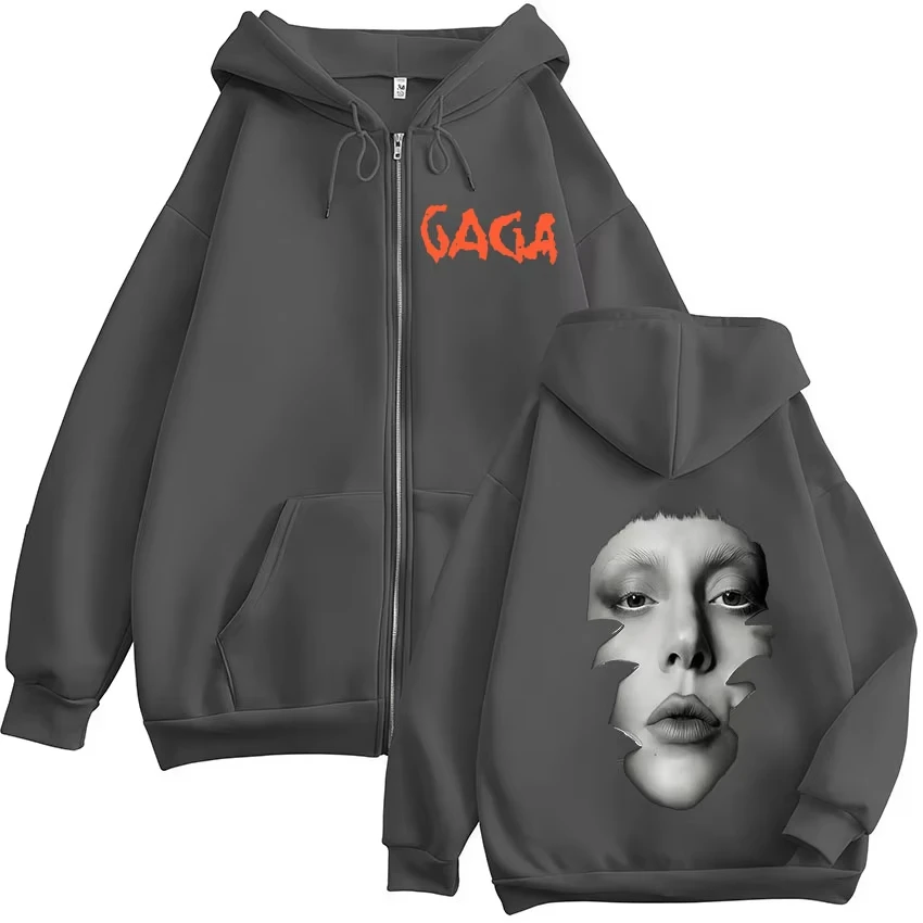 ليدي غاغا الفوضى الكرة ألبوم 2025 قلنسوة بسحاب الرجال النساء الهيب هوب خمر موضة المتضخم سترة البلوز المشجعين الشارع الشهير #3