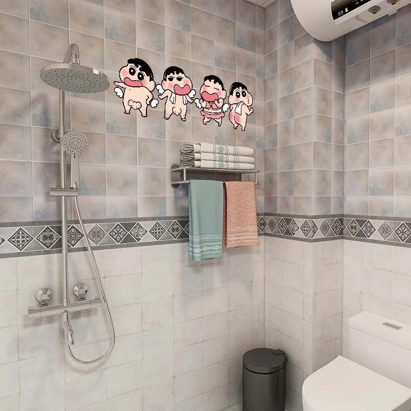 Bonito dos desenhos animados lápis shin-chan adesivo de parede banheiro banheiro telha porta de vidro decoração adesivo à prova dwaterproof água atacado