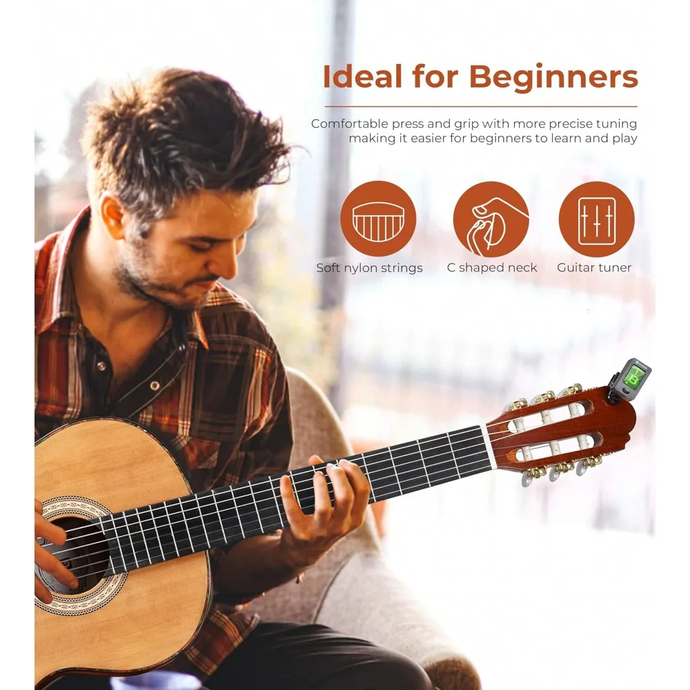 Classical Guitar, Spanish Style Classical Guitar,39 Inch Nylon String Guitar, Suitable for Beginners and Adults, Solid Cedar Top