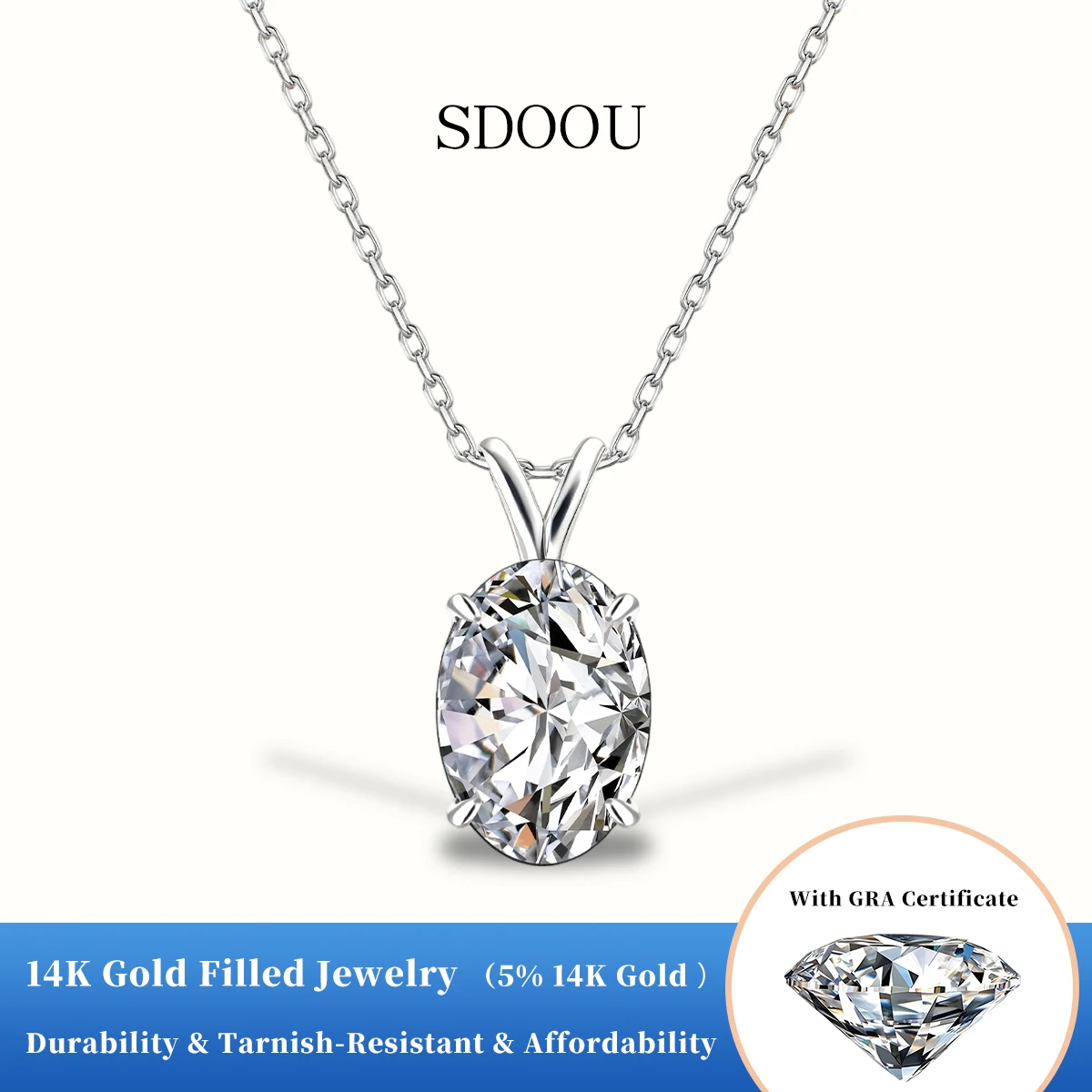 

SDOOU Elegant D Color GRA 1ct/4.5ct Oval Solitaire Moissanite Pendant Necklace 14K Gold Filled Evening Party Jewelry for Women