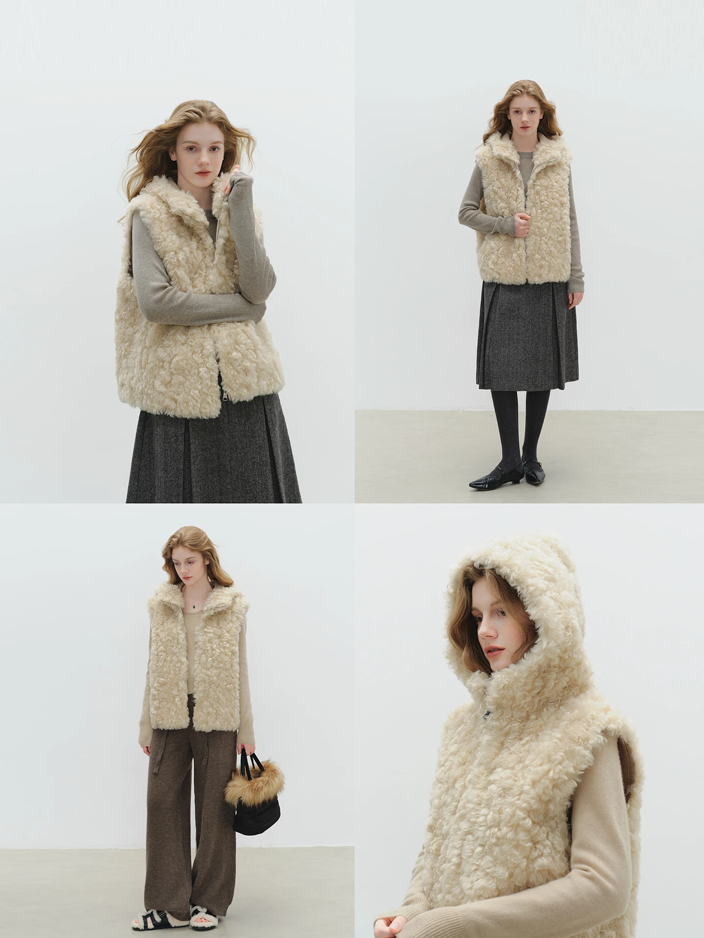 

Утепленный жилет из овечьей шерсти с капюшоном, экологичный, с мягким круговым дизайном, молодежный женский модный жакет