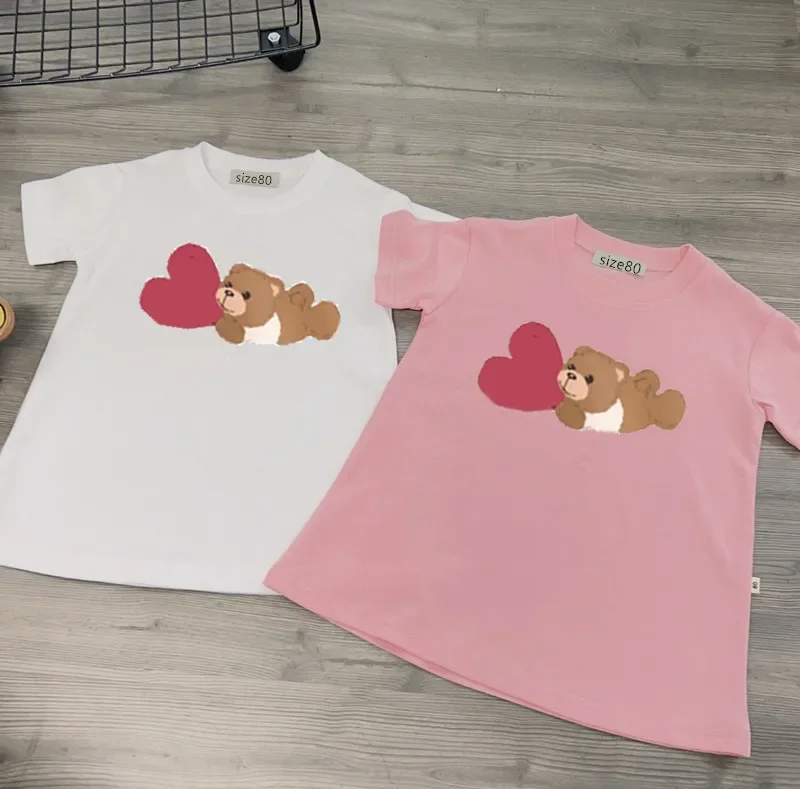 

Newly Kids Girls Love Heart Pattern Printed Cute Dresses Summer Short Shirts Straight Dress