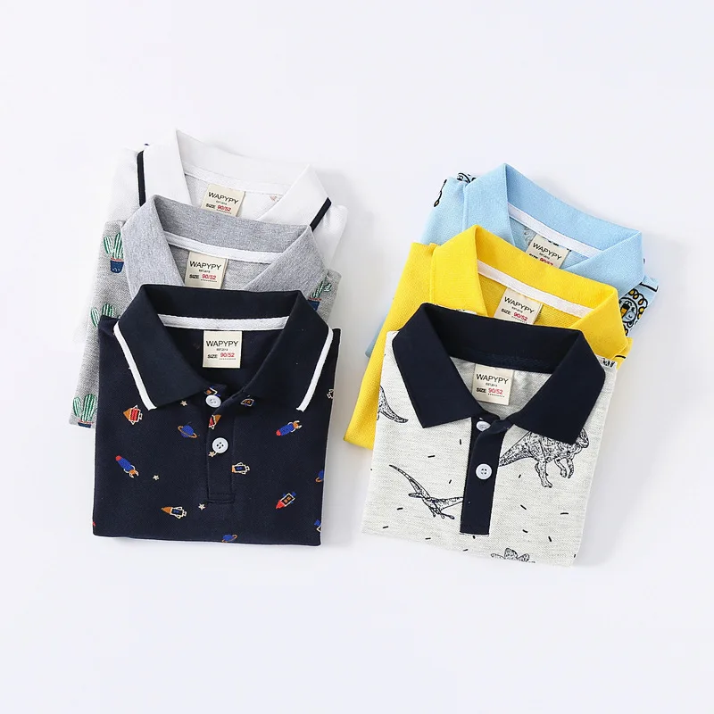 100% Cotton Boy Polo Shirt Summer Korean Polos for Kids Shirts Cute Cartoon Lion Dinosaur Print Children's Clothing Boys Clothes
