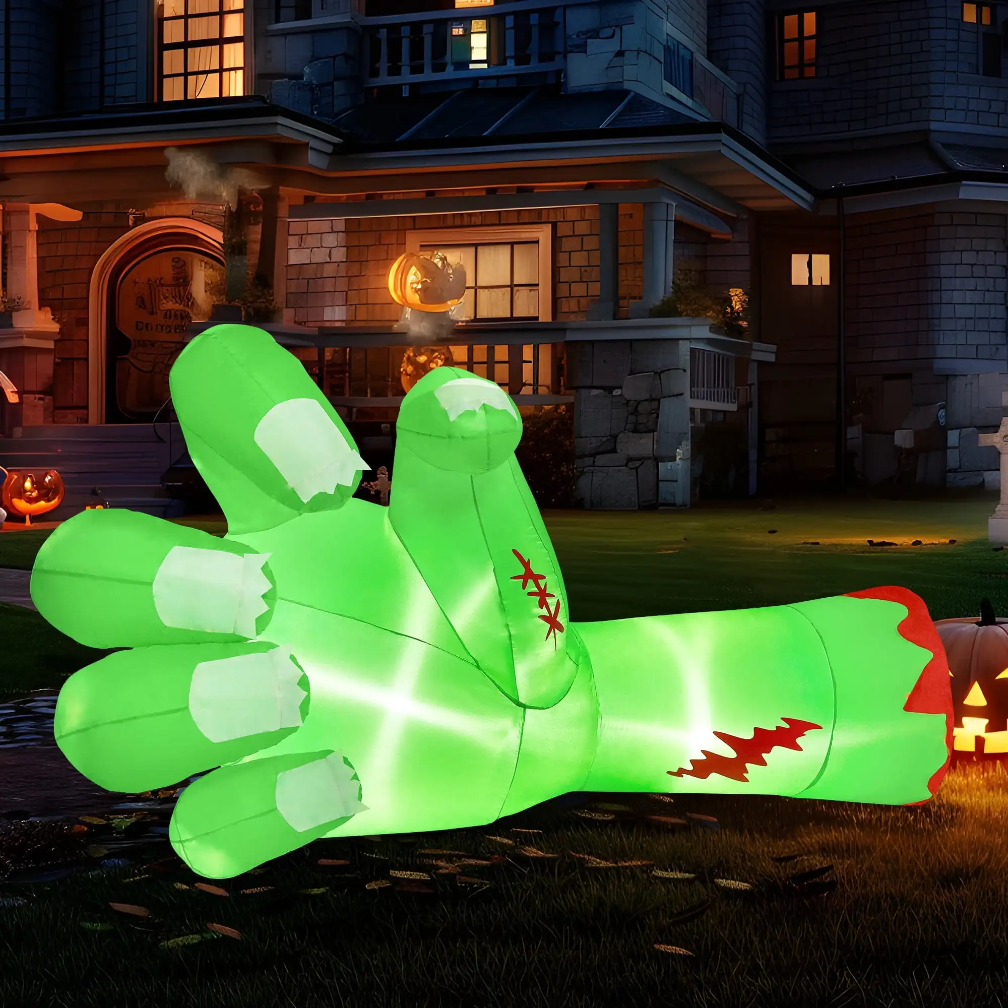 

Joyfy 9ft Хэллоуин надувные лопасти сломанная рука гигантская рука зомби наружное украшение со встроенными светодиодами страшная зеленая гигантская рука