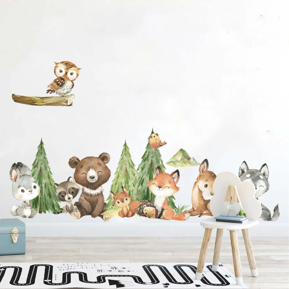 Cartoon Watercolor  Forest Animal Wall Sticker Kids Room Bab