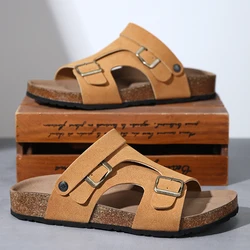 2024 New Men Sandals Brand Soft Sandals Men's Beach Casual Shoes Platform Cork Slides Original Male Non-slip Flip-flop Summer