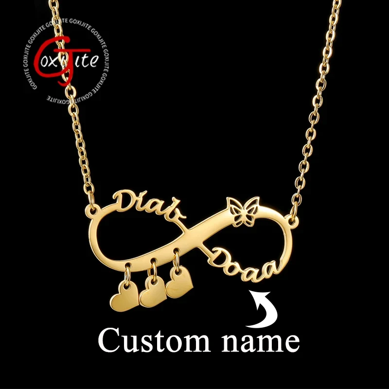 

Goxijite Personalized Name Necklace For Women Stainless Steel Custom Infinity Heart Butterfly 2 Names Necklaces Jewelry Gift