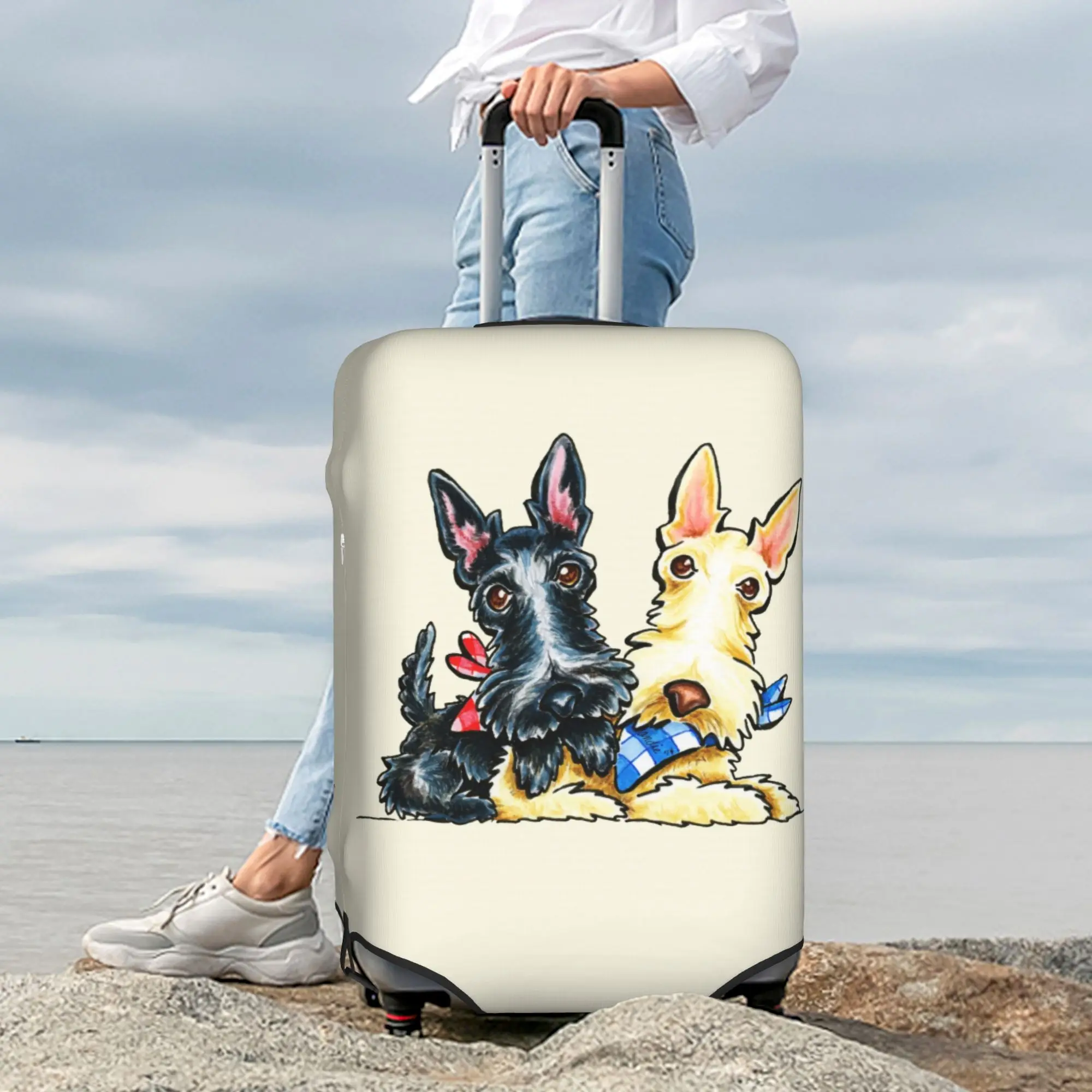 Custom Gingham Cuties Scottie Lover Suitcase Cover Washable Scottish Terrier Dog Luggage Covers Protector for 18-32 inch