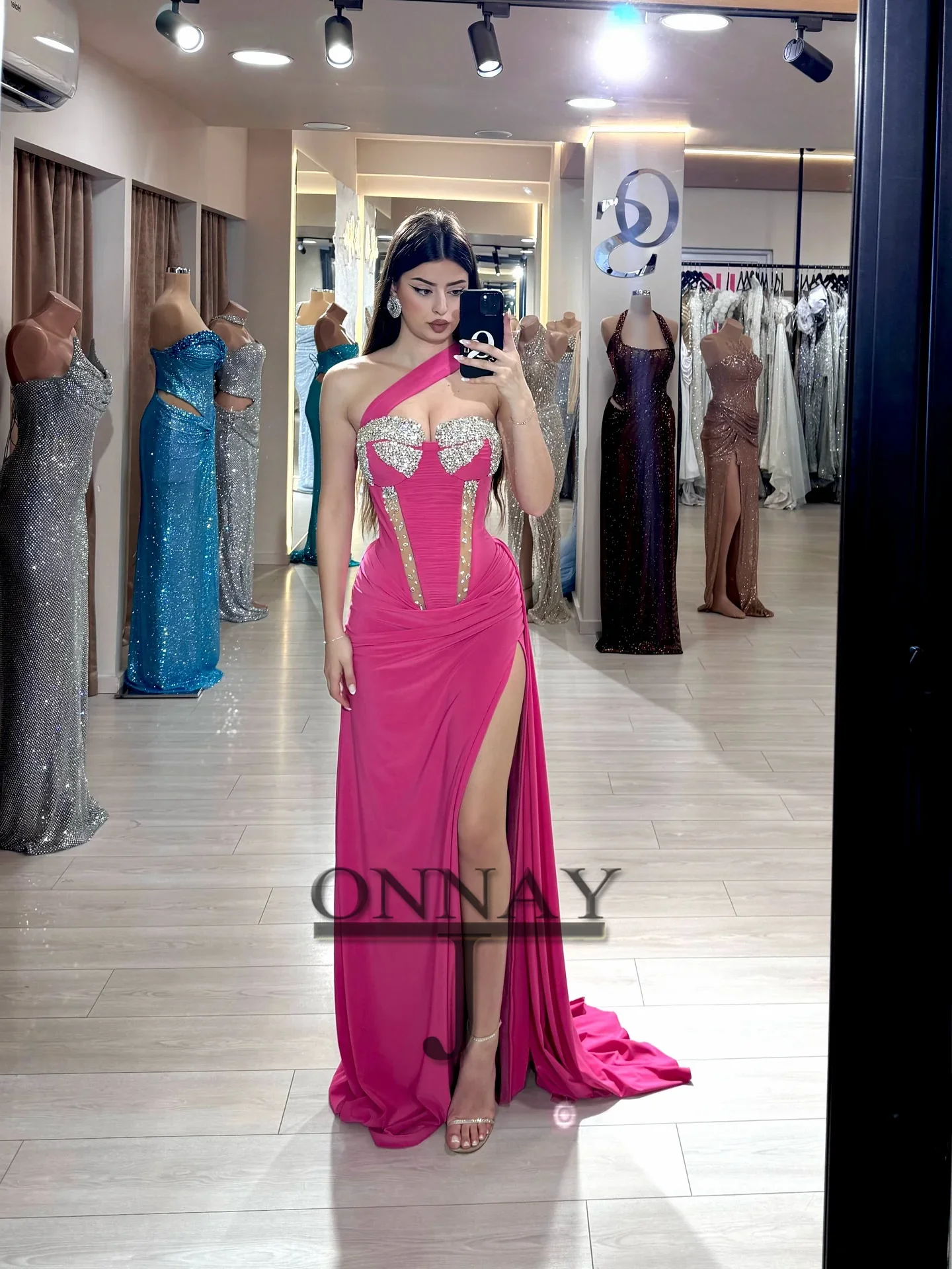 Vestidos De Noche De satén rosa personalizados, vestido Maxi con cristales De ilusión para mujer, Vestidos saudíes De Dubái, vestido a medida Plus