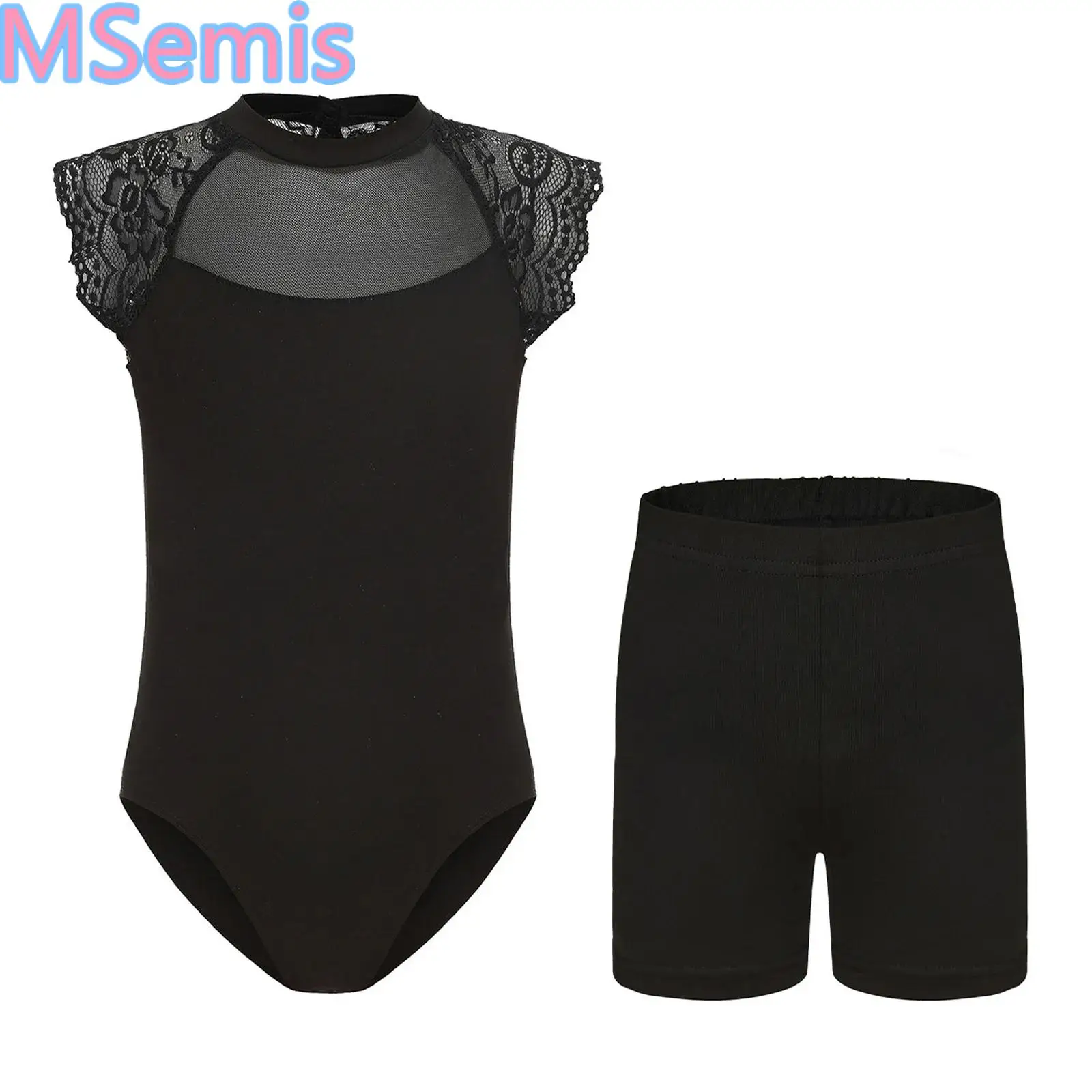 

Kids Girls Dance Ballet Gymnastic Training Outfits Lace Cap Sleeves Mesh Patchwork Leotard with Sequin Tutu Skirt And Hair Band
