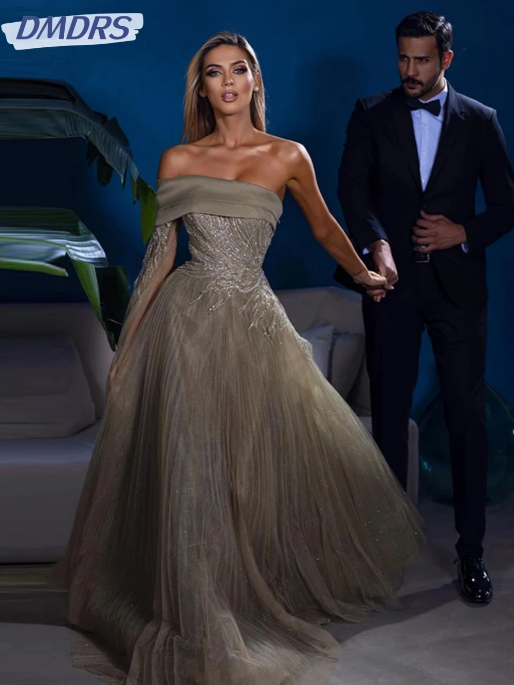 Vestido de lantejoulas brilhante com miçangas, vestido de coquetel de um ombro, elegante vestido de baile longo moderno