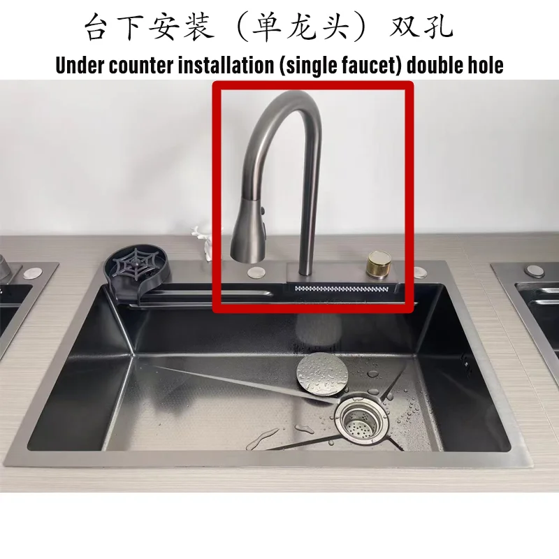 Populaire Waterval Kraan 304 Roestvrij Staal Warm En Koud Regenval Aanrecht Waterkranen Trek Spray Aanrecht Kraan