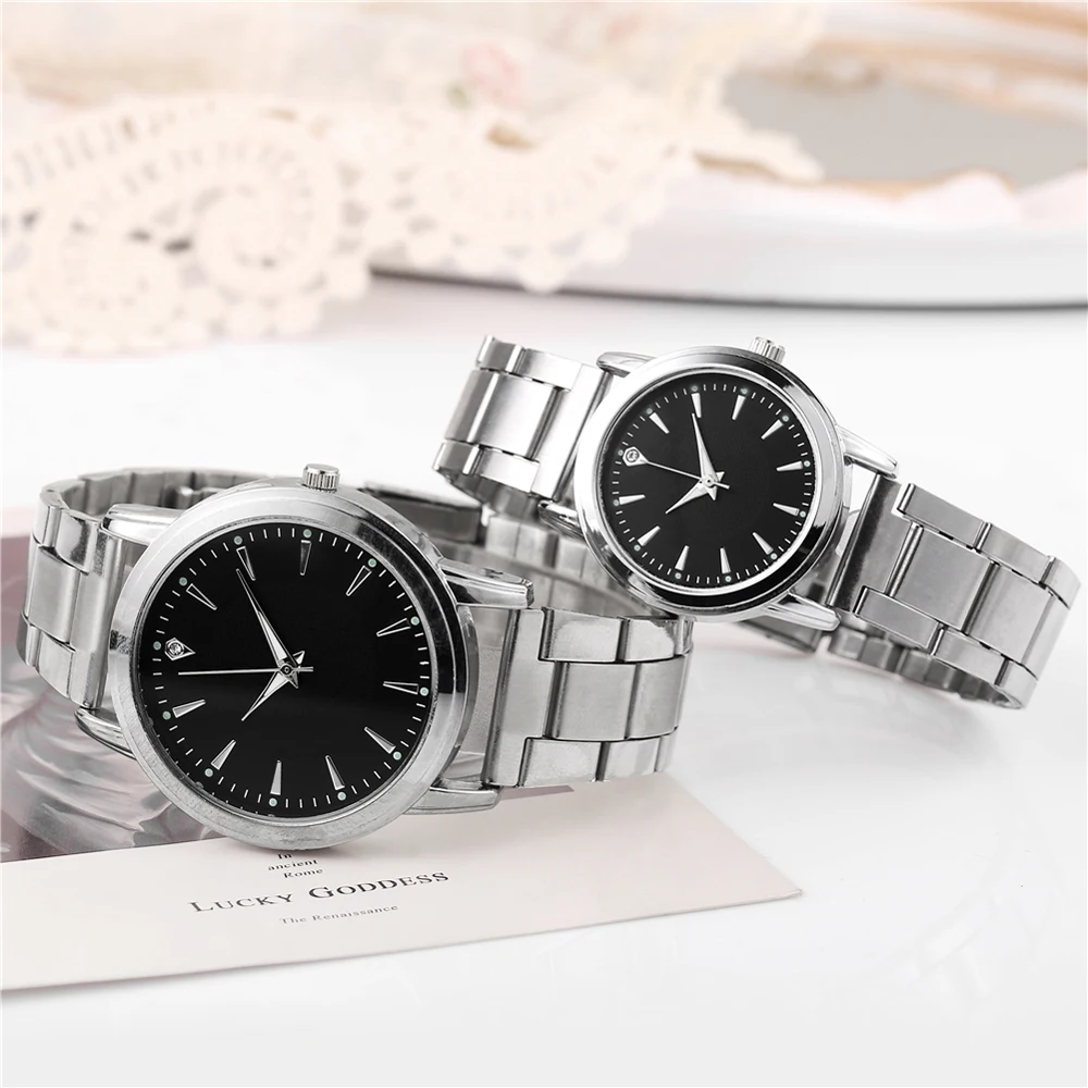 Classic Vintage 2024 Fashion Diamond Couple Watch Women and Men Stainless Steel Silver Mesh Strap Female Quartz Wristwatches