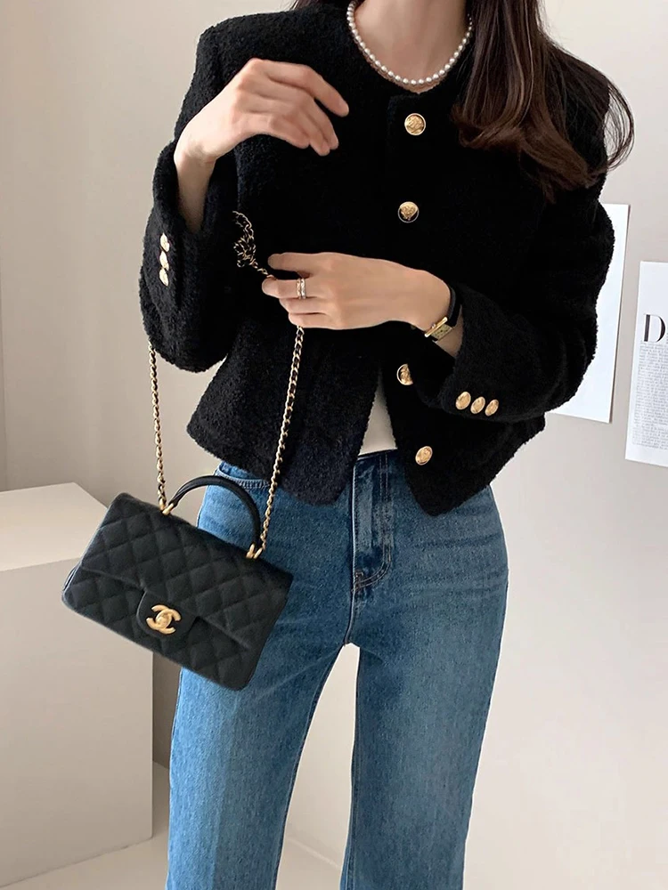 

Chic Metal Button Long Sve Woolen Open Cardigan Women's Loose Sle Faion Autumn New Arrival Outerwear Ele ket De...