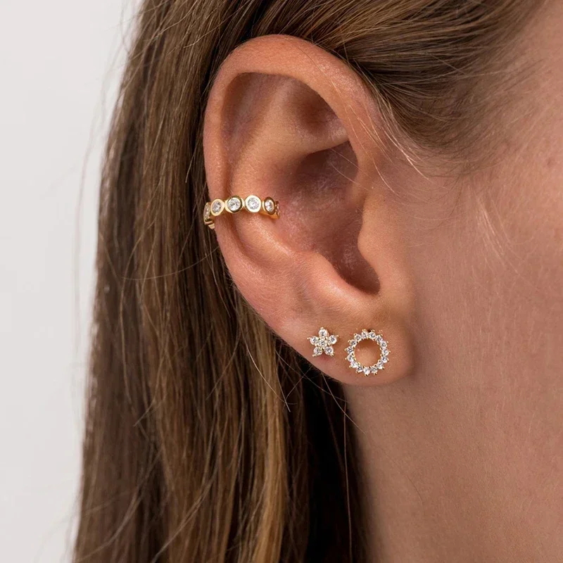 925 sterling silver ear Needle hook shaped/round small studs earrings for women cartilage gold earrings fashion party Jewelry