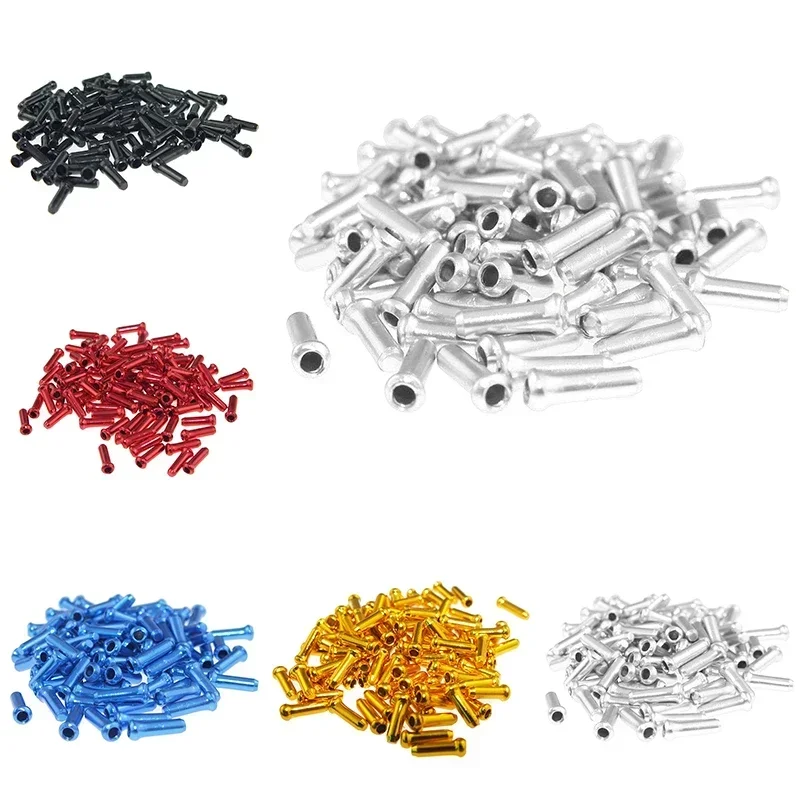 Bike Bicycle Shift Cable Tips Brake Gear Cable Line End Cap Ferrules, Silver/Black/Red/Blue/Gold Colors, 100 Pcs