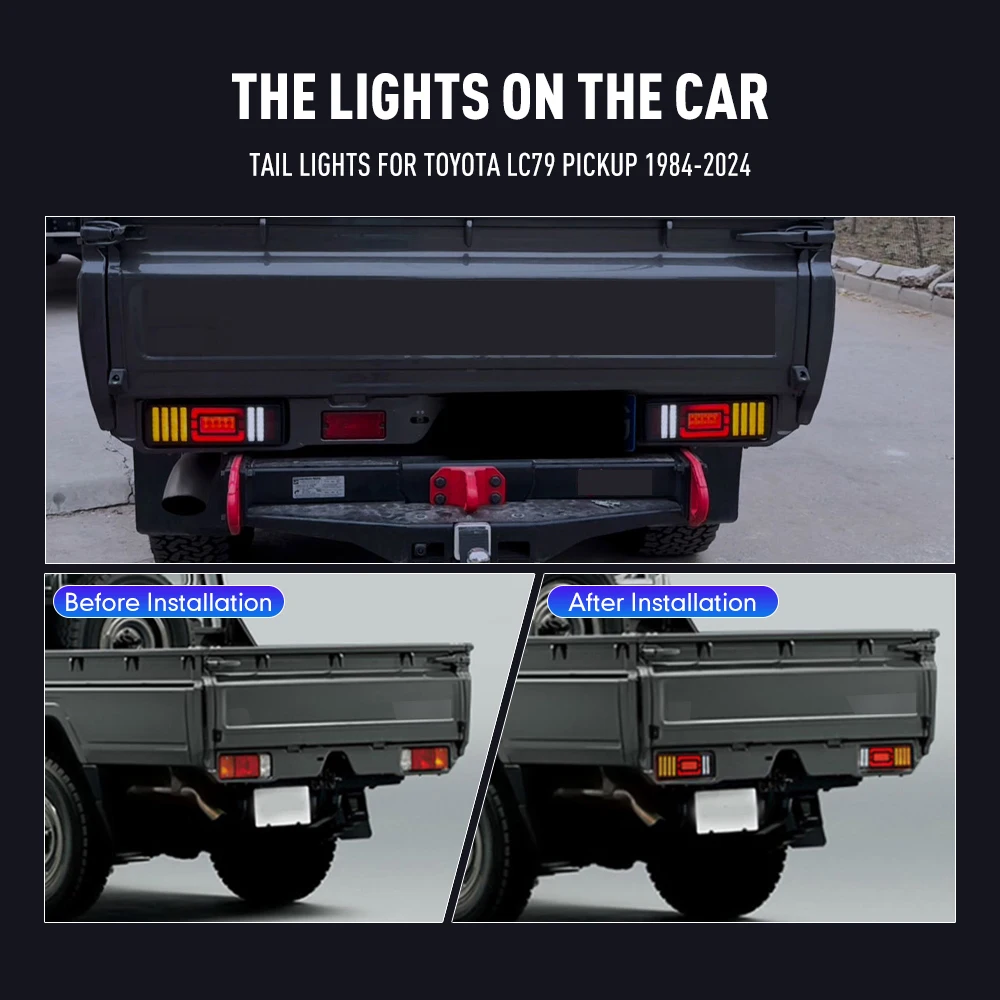 LED Car Tail Light Assembly For Toyota LC79 Pickup 1984-2024 Tail Lights DRL Turning Signals Brake Reverse Rear Lamps 2PCs