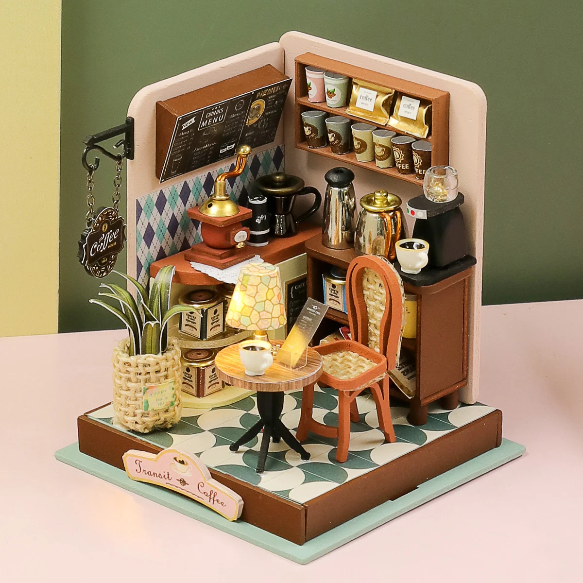 Coffee Shop Baby House Kit Mini DIY Handmade 3D Puzzle Assembly Building Model Toys, Home Bedroom Decoration with Furniture Wood