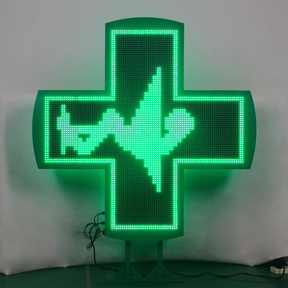 

Time Temperature Outdoor LED Pharmacy Cross Signs Multi-Languages LED Display Screen Six Video PHARMACY Custom LED Signs