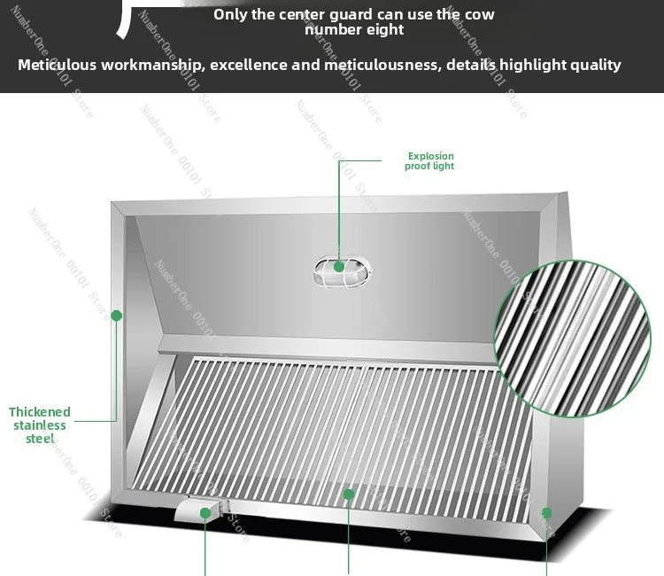 Thickened stainless steel fume hood, commercial kitchen restaurant canteen household strong suction purification range hood hood