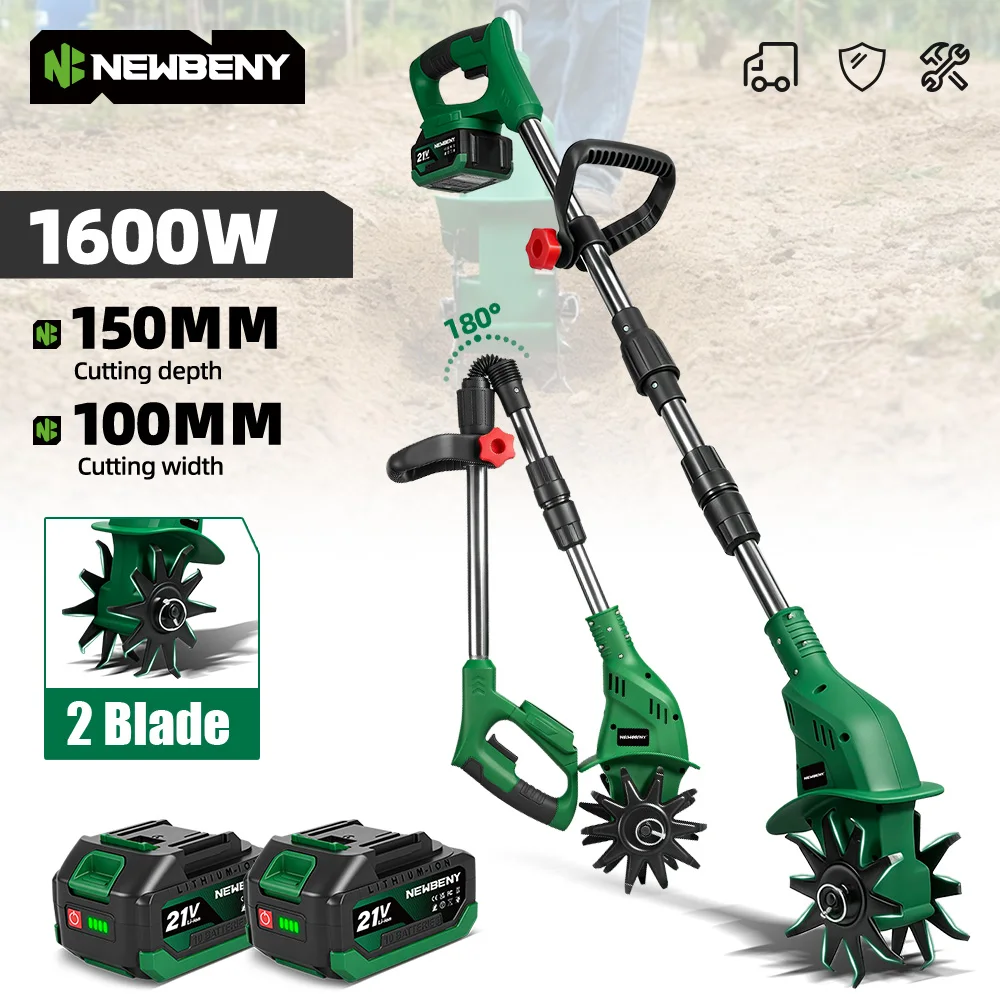 NEWBENY 1600W Elektrischer Rotationskultivator, tragbarer Rasentrimmer, Bodenfräse, Rasenmäher-Werkzeug für Makita 21V Akku.