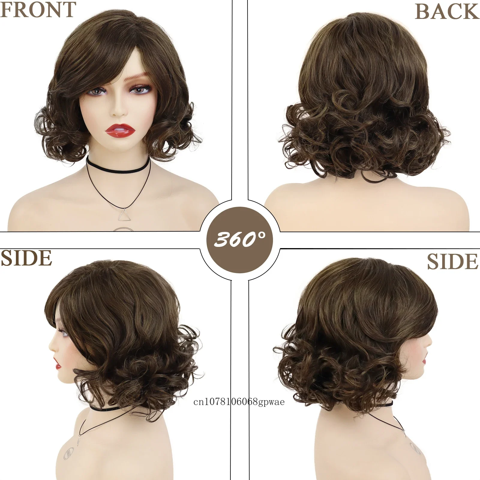 Elegante mamãe cabelo falso sintético marrom curto bob perucas para mulheres peruca encaracolado com franja diário cosplay festa de halloween uso feminino