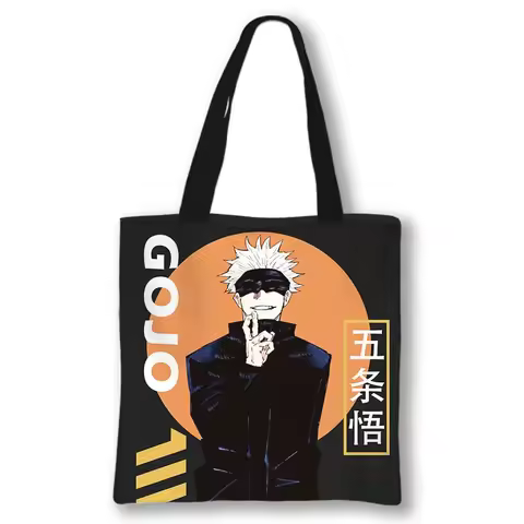 MINISO Japanese Anime Jujutsu Kaisen Tote Bags Gojo Satoru Tops Yuji Itadori Girls Shoulder Bag Women Handbag Shopping Bag
