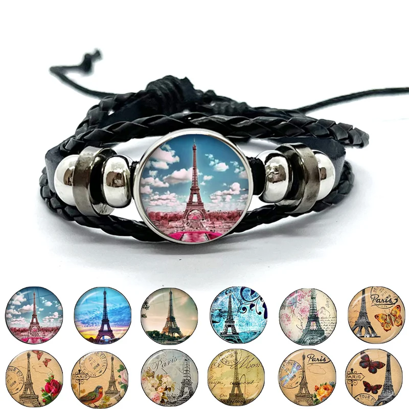 Romantic Paris Eiffel Tower Art Lady Drawing Design Bracelets Art Multilayer Braided Bracelets Bangles Handmade Jewelry Gifts