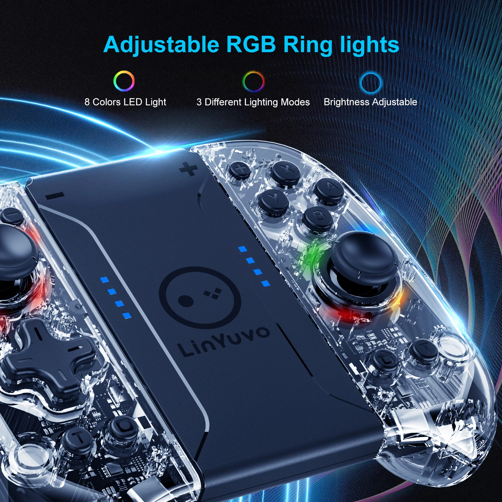وحدة تحكم لاسلكية بديلة من Joypad LinYuvo للتبديل ، OLED ، 8 ألوان ، توربو ، اهتزاز ، جيرو 6 محاور ، وظيفة الاستيقاظ ، KS58