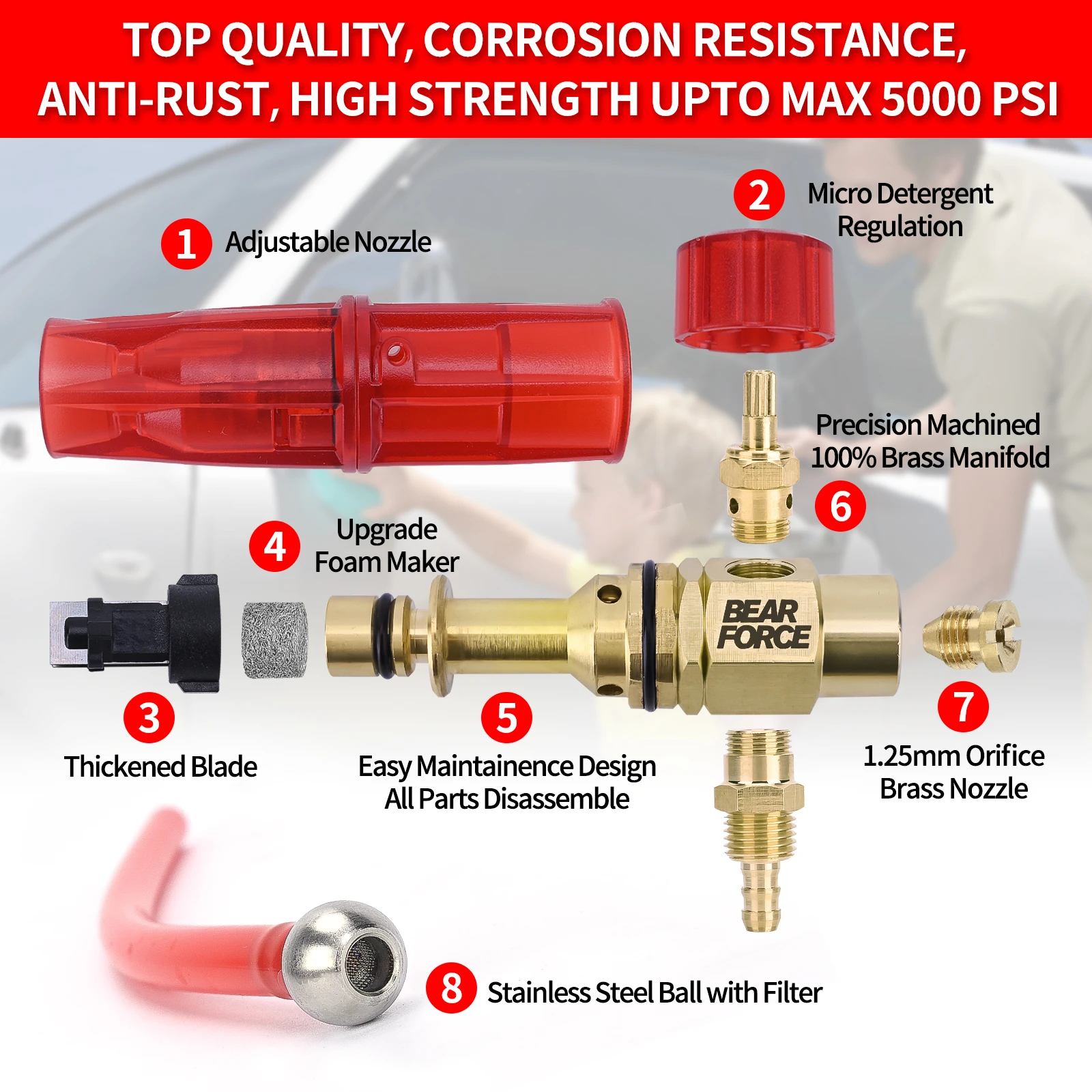 Pressure Washer Brass Snow Foam Lance Foam Nozzle Car Wash Foam Maker for Karcher Elitech Bort AR Bosch Michelin Pressure Washer