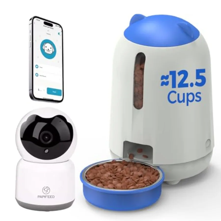 

Automatic Cat Feeder with Camera App-Controlled WiFi Auto Food Dispenser Dual Power Backup Slow Feeding Mode 3L Moisture-Proof